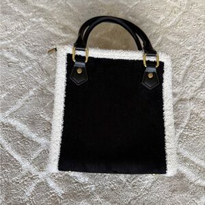 Elegant Black Suede and White Women's Handbag